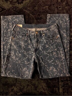 GAP  Leaf-Print Dark Blue Straight Jeans 90s loose